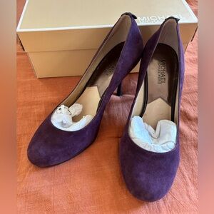 Purple suede Michael Kors round toe heels.